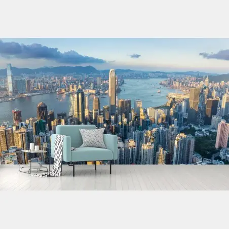 Wall mural Hong Kong skyline at sunset • Wallissimo®