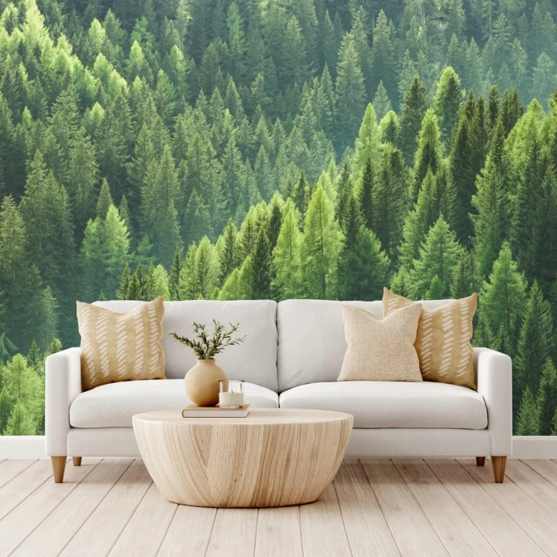 Wall mural lush green forest panorama