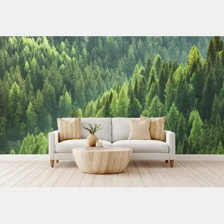 Wall mural lush green forest panorama • Wallissimo®