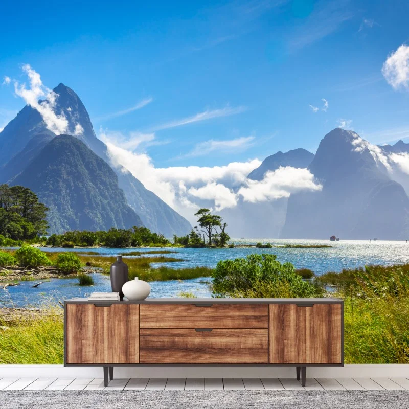 Wall mural majestic mountain fjord landscape