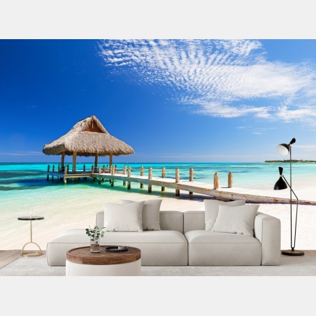 Wall mural tranquil beach pier in Cap Cana • Wallissimo®