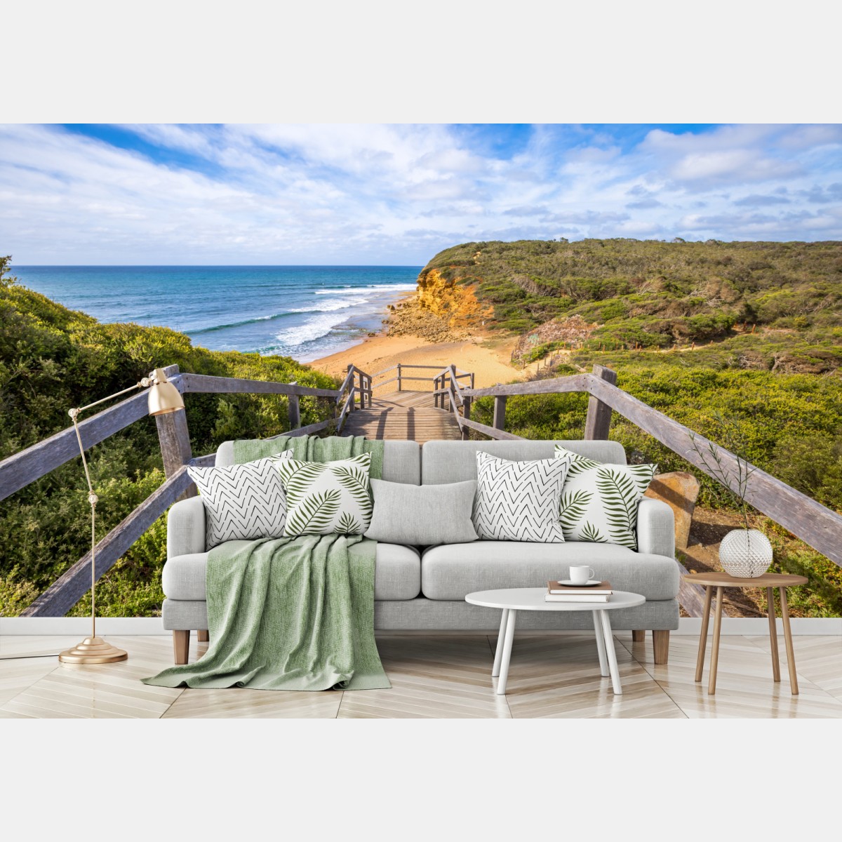 Wall mural walkway to Bells Beach panoramic view • Wallissimo®