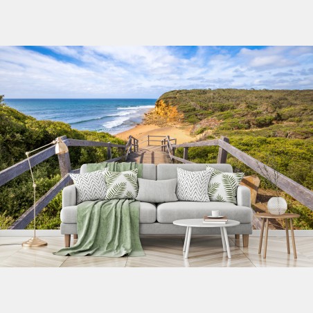 Wall mural walkway to Bells Beach panoramic view • Wallissimo®