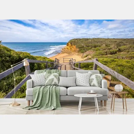 Wall mural walkway to Bells Beach panoramic view • Wallissimo®