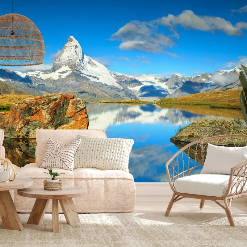 Wall mural Matterhorn reflection over alpine lake