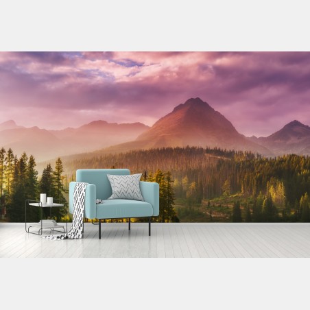 Wall mural sunset over Štrbské Pleso • Wallissimo®