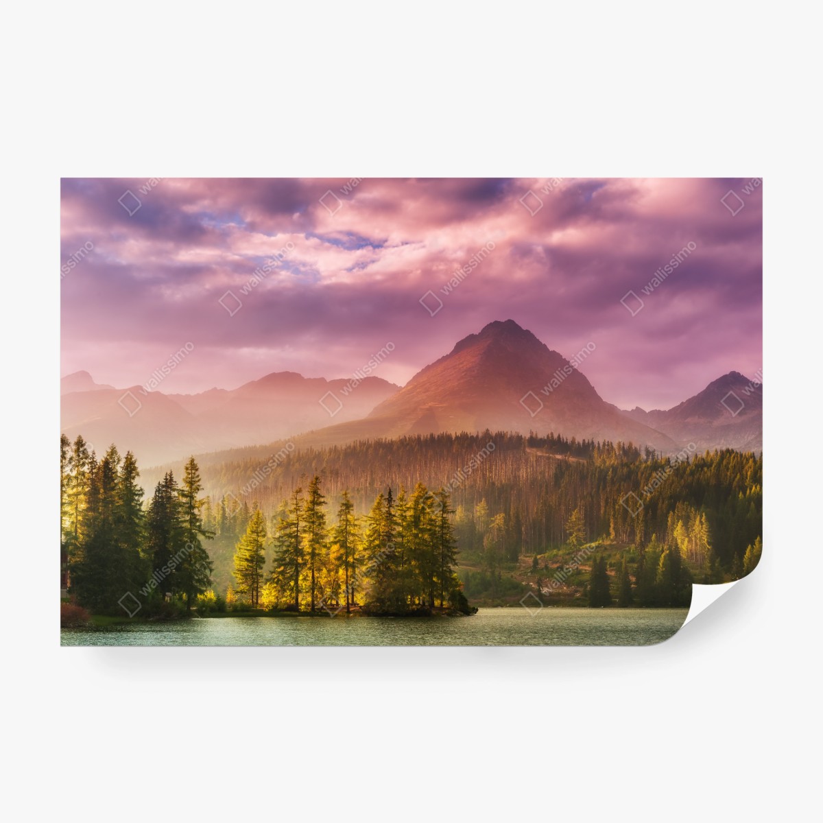 Wall mural sunset over Štrbské Pleso • Wallissimo®