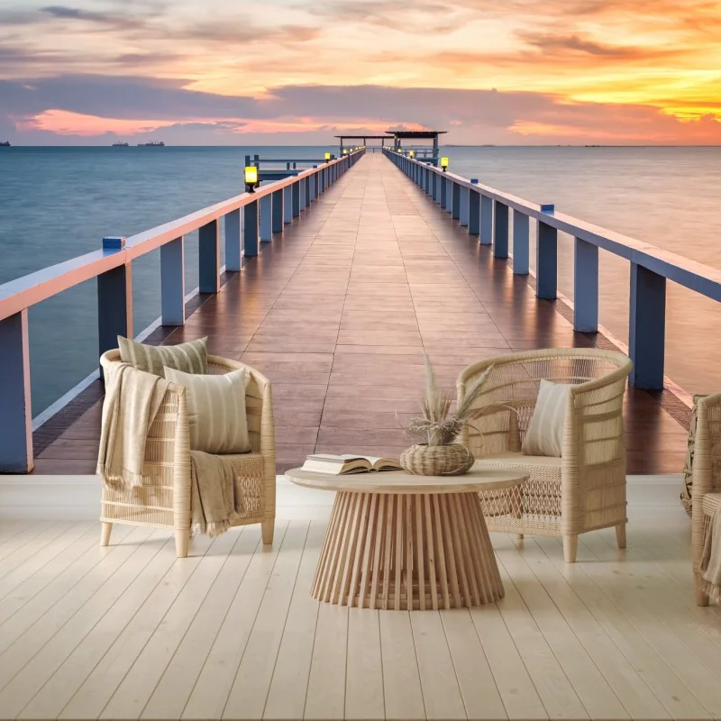 Wall mural sunset pier at the harbor