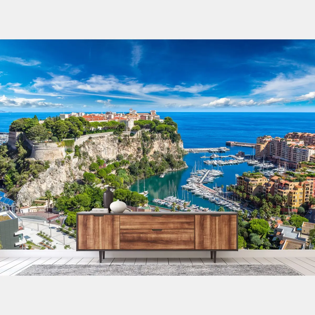 Wall mural panoramic view of Monte Carlo harbor • Wallissimo®