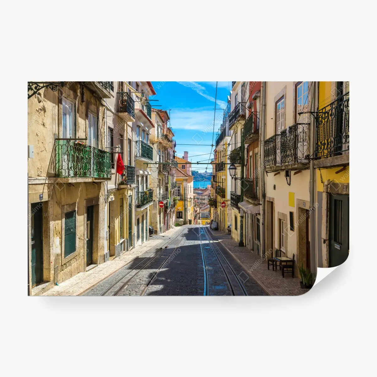 Wall mural old Lisbon street on a summer day ⁕ Wallissimo® Wall mural old Lisbon street on a summer day ⁕ Wallissimo®