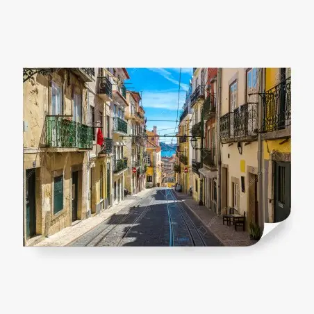 Wall mural old Lisbon street on a summer day • Wallissimo®