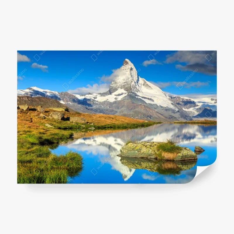 Wall mural majestic Matterhorn reflection in alpine lake