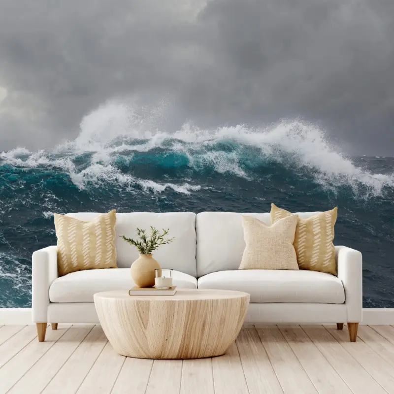 Wall mural stormy sea with crashing waves