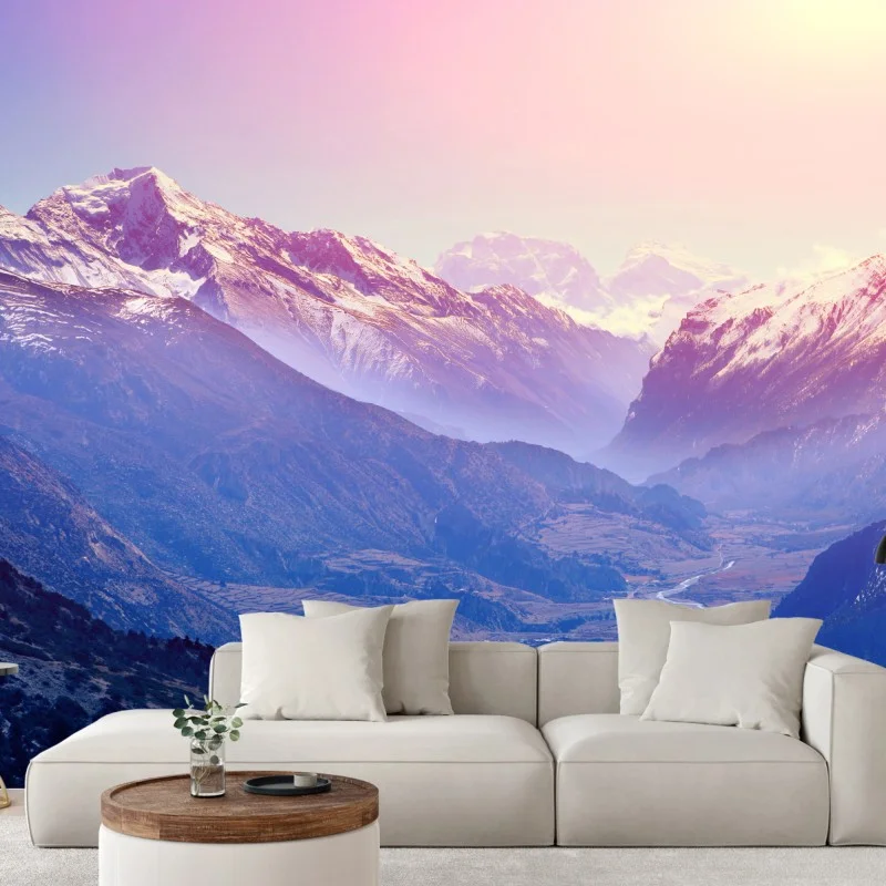 Wall mural pastel mountain valley sunrise