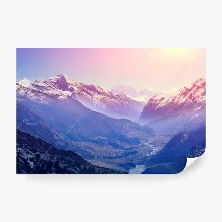 Wall mural pastel mountain valley sunrise • Wallissimo®