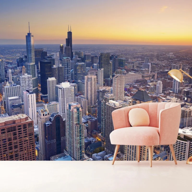 Wall mural sunset city skyline panorama
