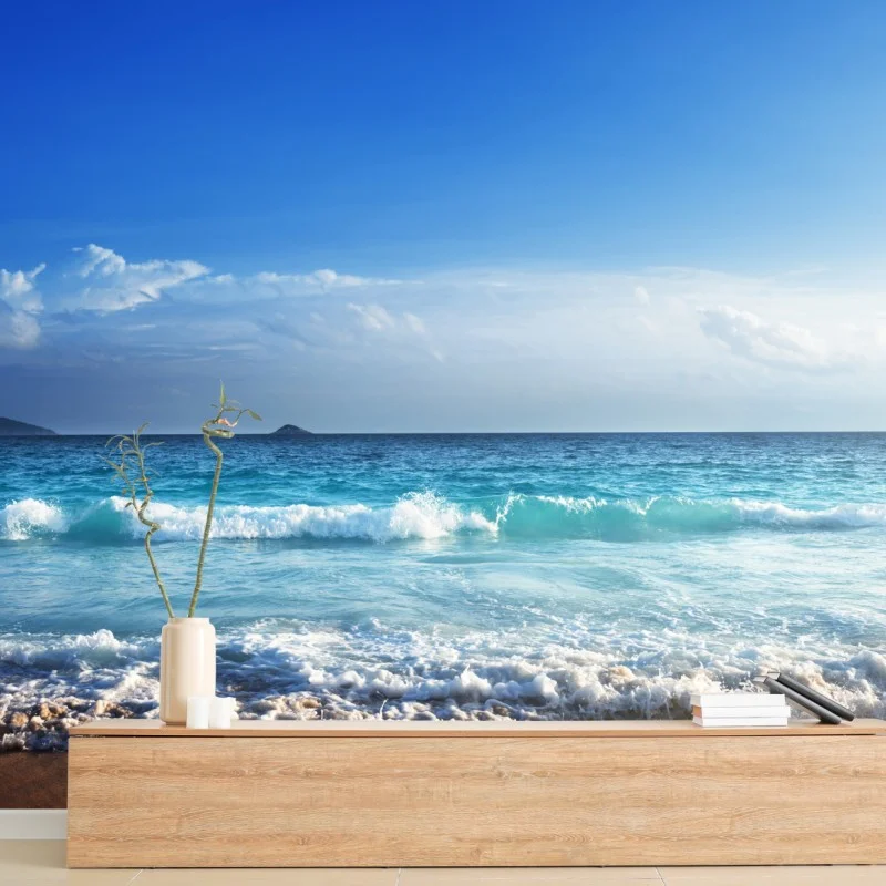 Wall mural tropical Seychelles beach at sunset