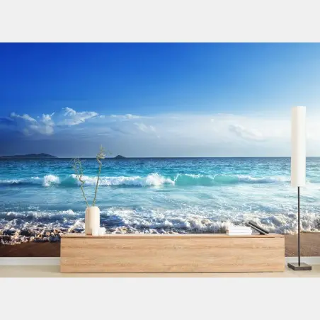 Wall mural tropical Seychelles beach at sunset • Wallissimo®