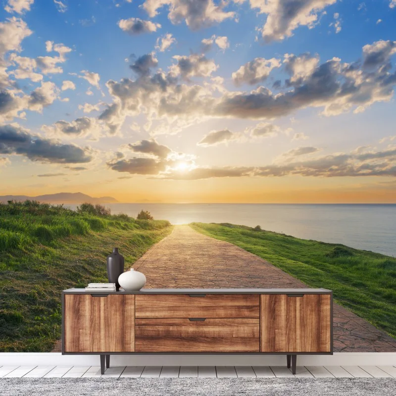 Wall mural path to the sea at sunrise