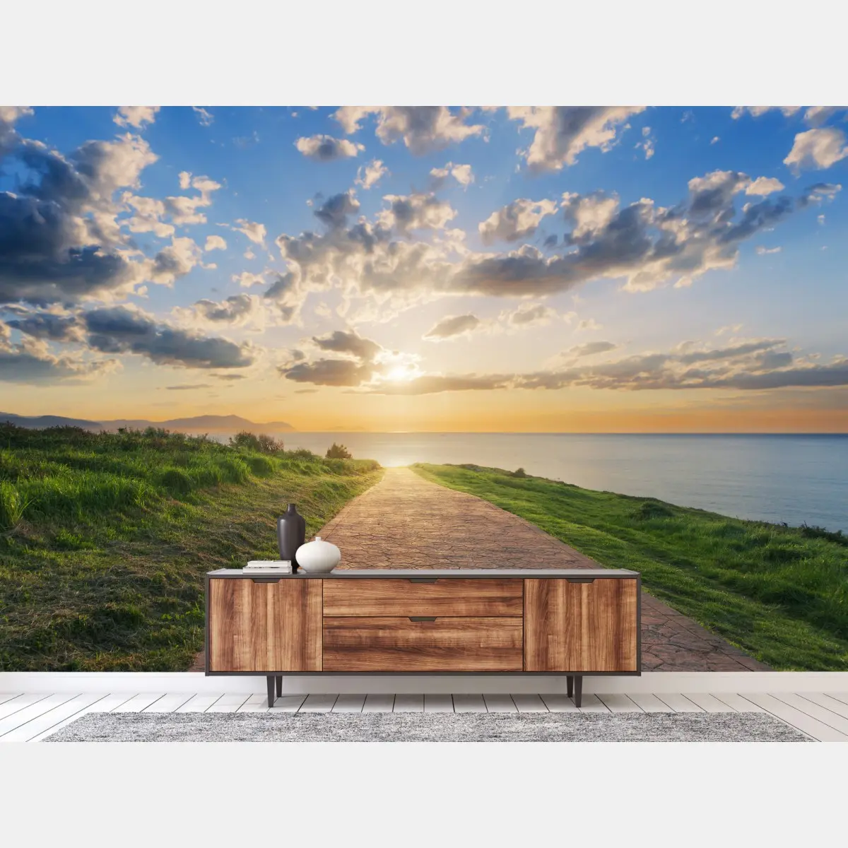 Wall mural path to the sea at sunrise • Wallissimo®