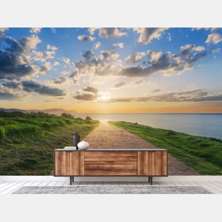 Wall mural path to the sea at sunrise • Wallissimo®
