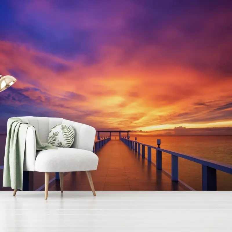 Wall mural sunset pier at island beach