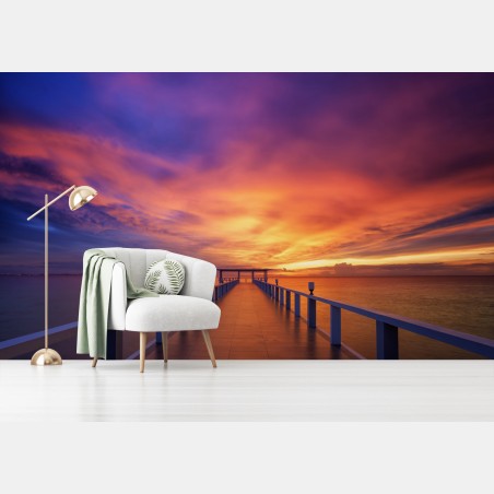 Wall mural sunset pier at island beach • Wallissimo®