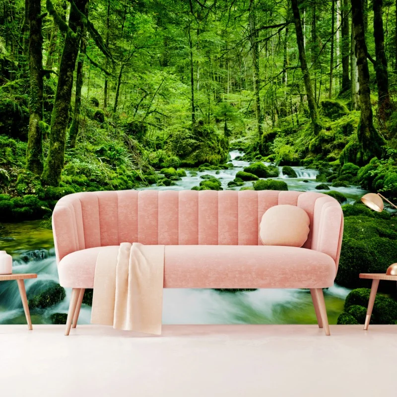 Wall mural mossy forest stream