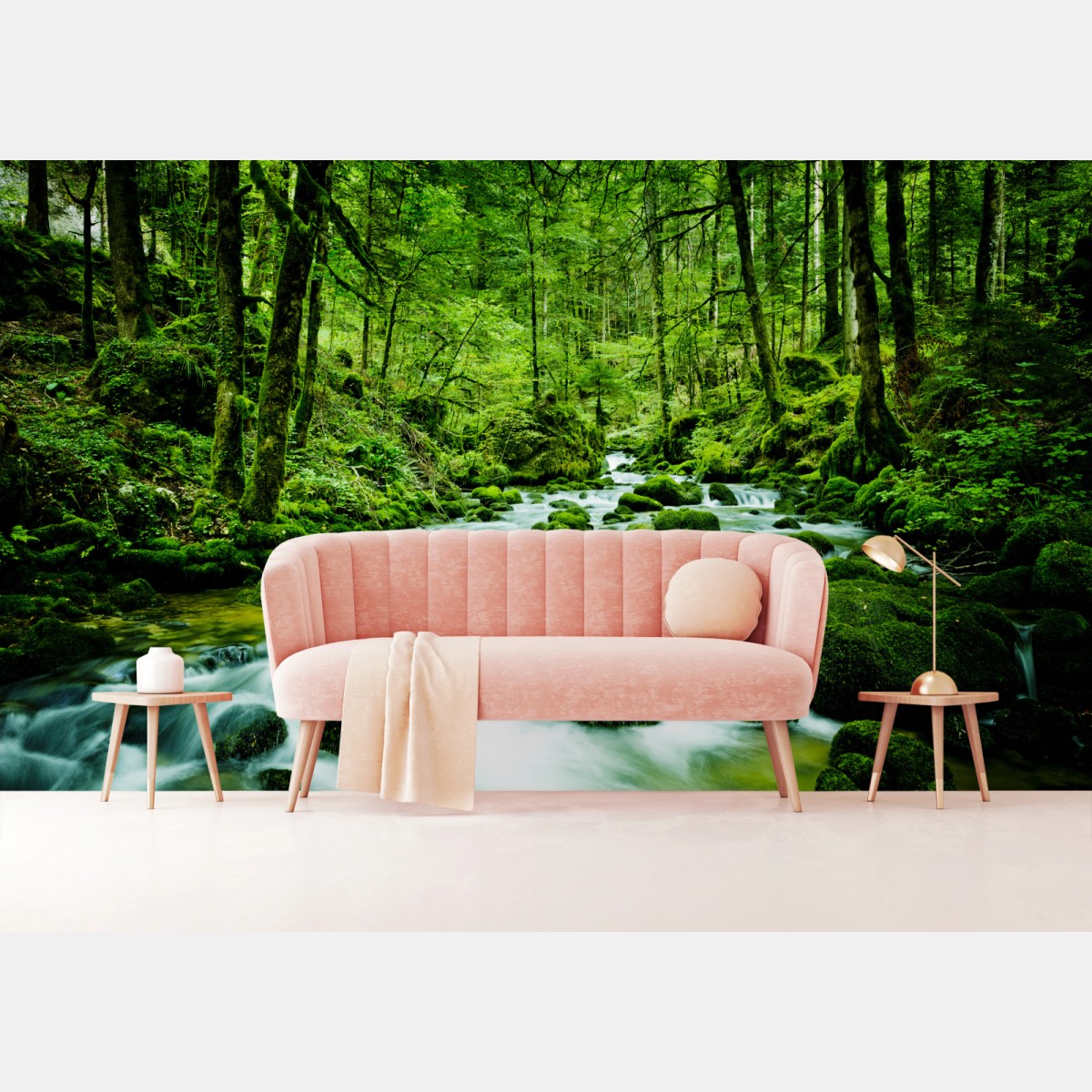 Wall mural mossy forest stream • Wallissimo®