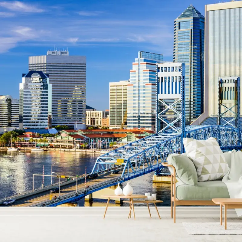 Wall mural Jacksonville skyline with blue bridge