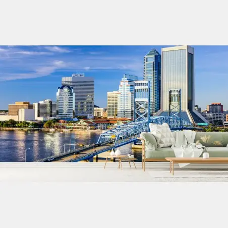 Wall mural Jacksonville skyline with blue bridge • Wallissimo®