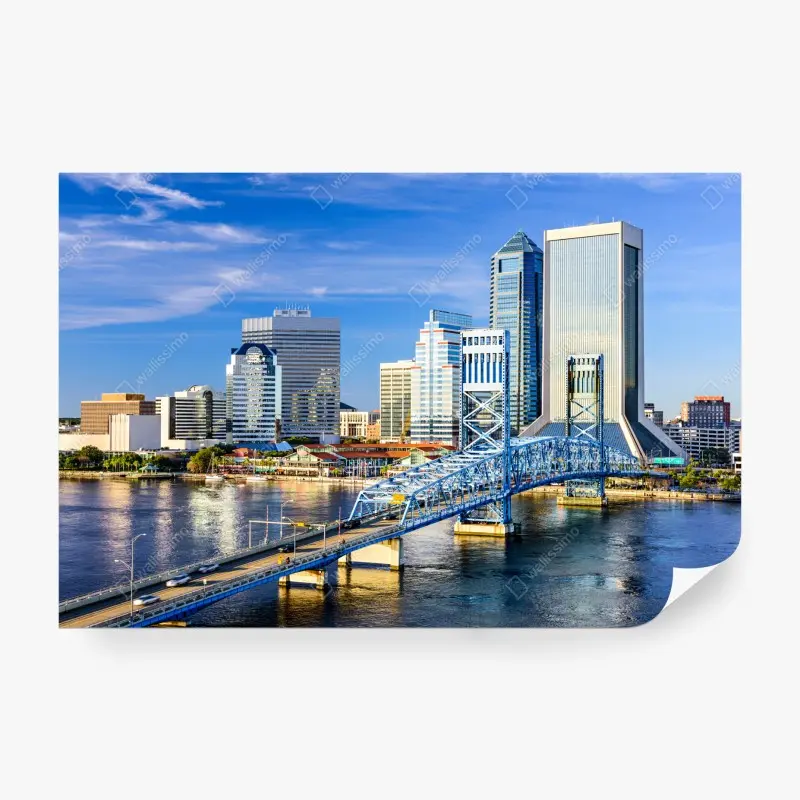 Wall mural Jacksonville skyline with blue bridge