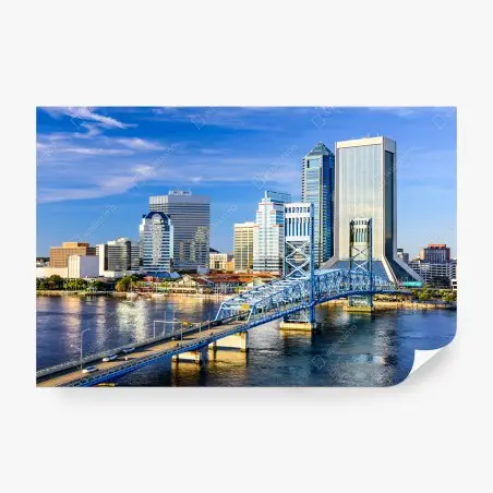 Wall mural Jacksonville skyline with blue bridge • Wallissimo®