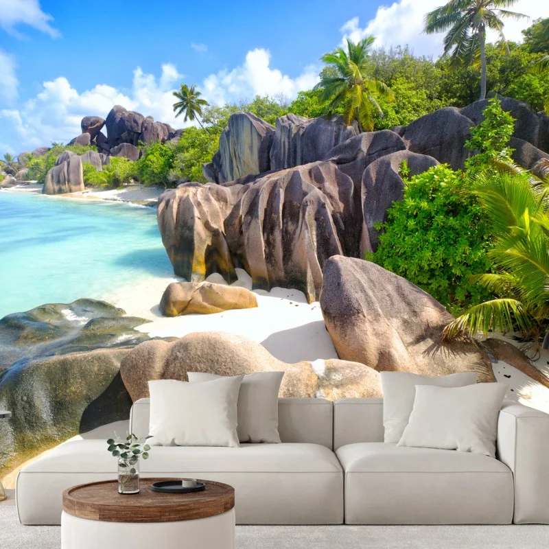 Wall mural Anse Source d'Argent, La Digue turquoise beach paradise