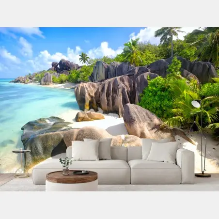 Wall mural Anse Source d'Argent, La Digue turquoise beach paradise • Wallissimo®