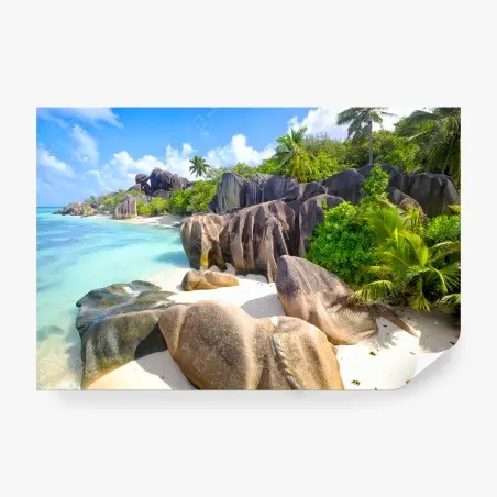Wall mural Anse Source d'Argent, La Digue turquoise beach paradise • Wallissimo®