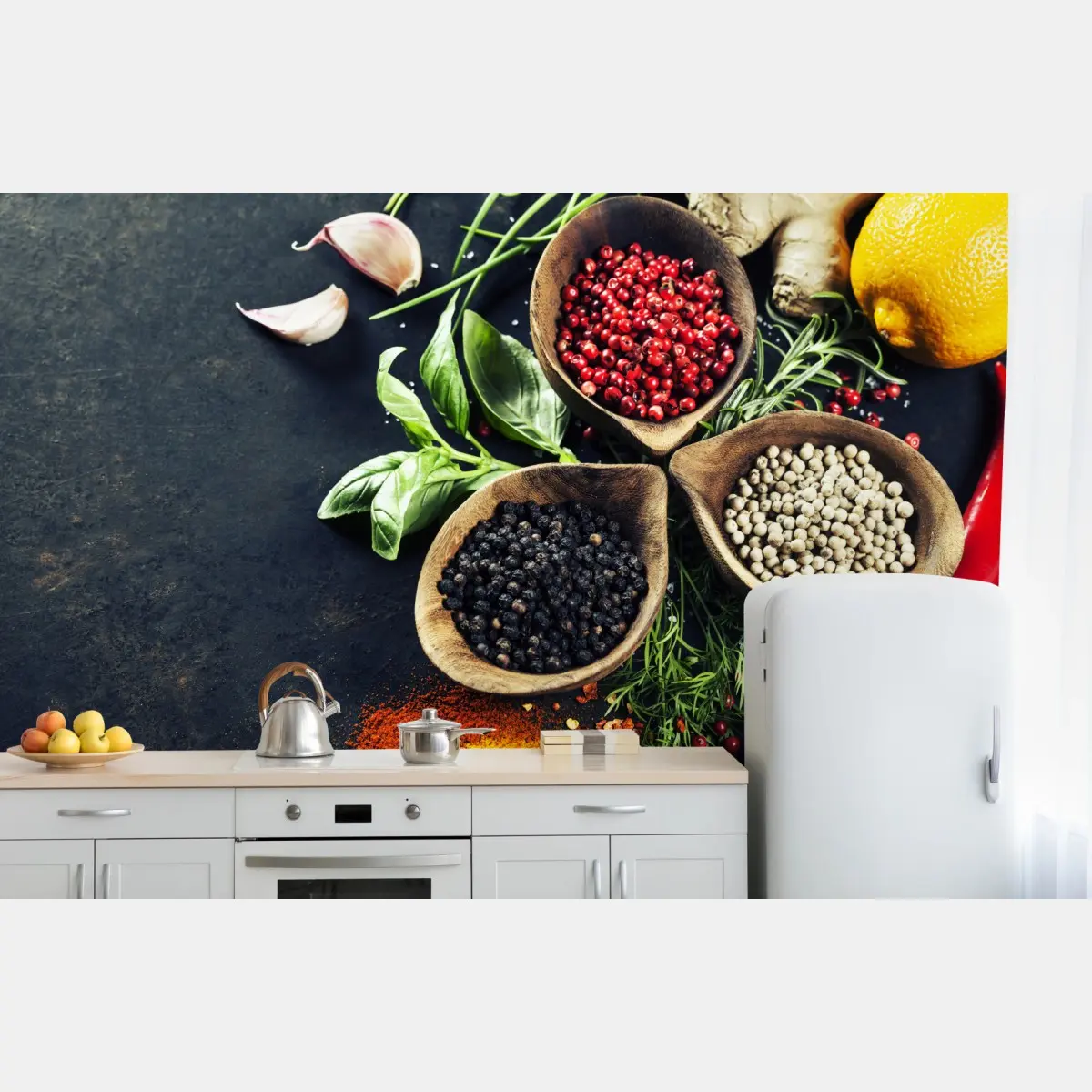 Wall mural vibrant spices and fresh herbs • Wallissimo®
