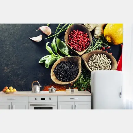 Wall mural vibrant spices and fresh herbs • Wallissimo®