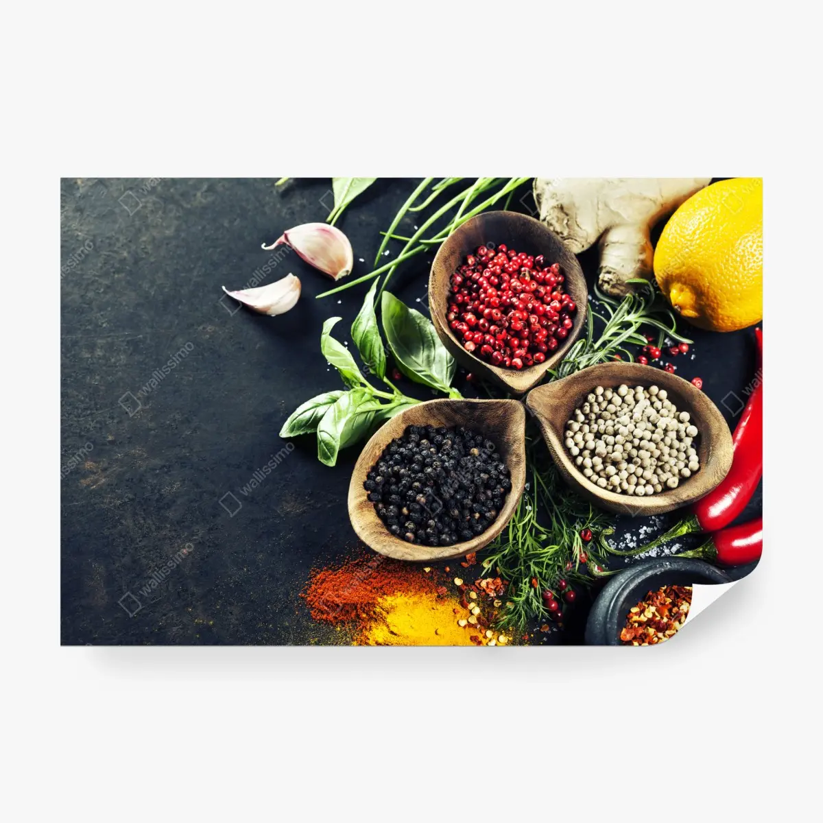 Wall mural vibrant spices and fresh herbs • Wallissimo®