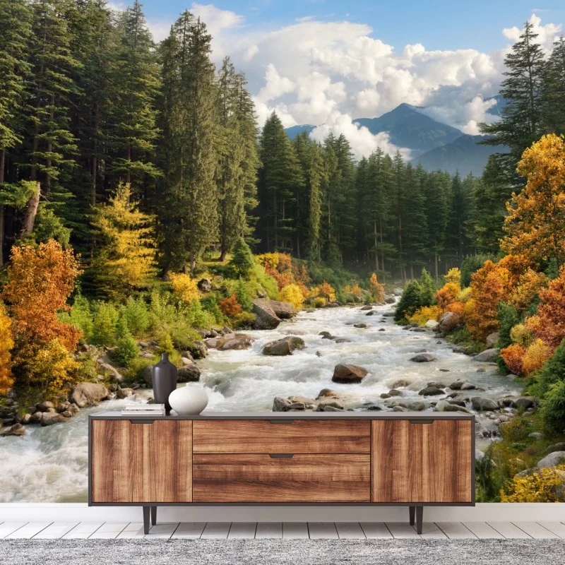 Wall mural autumn mountain river landscape