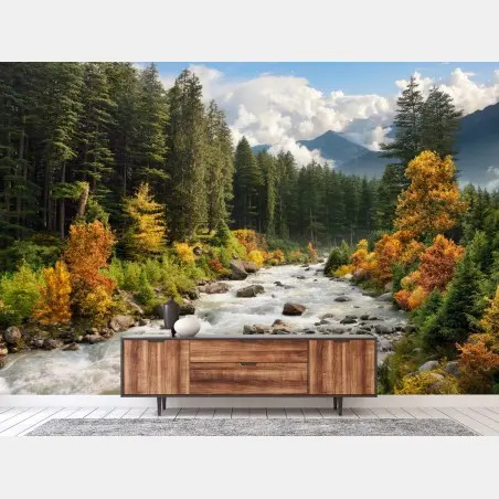 Wall mural autumn mountain river landscape • Wallissimo®