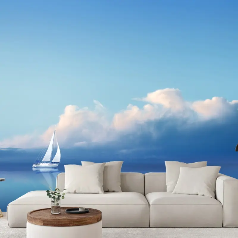Wall mural sailboat on calm blue sea