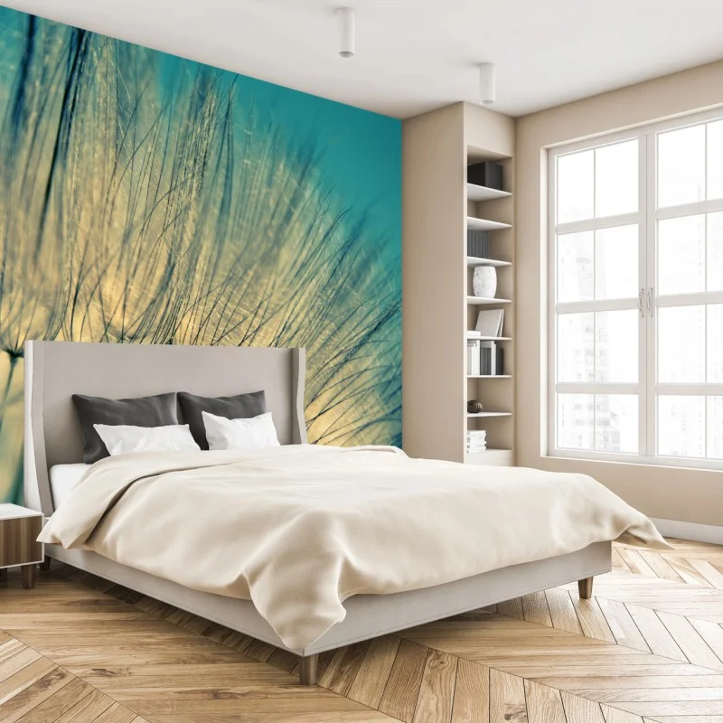 Wall mural delicate dandelion close-up in soft blue