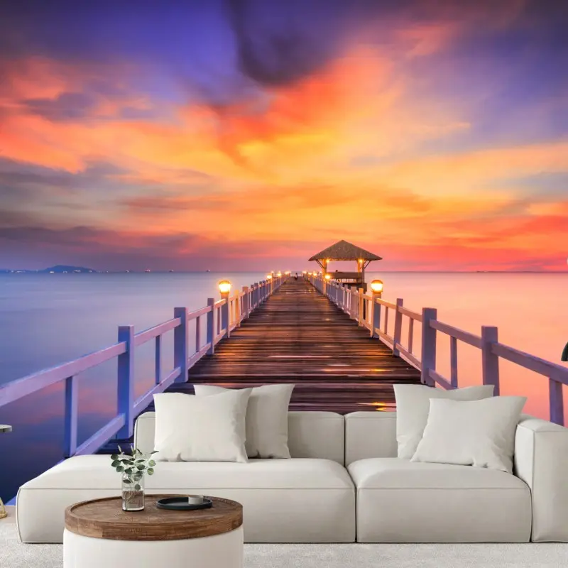 Wall mural wooden pier at sunrise