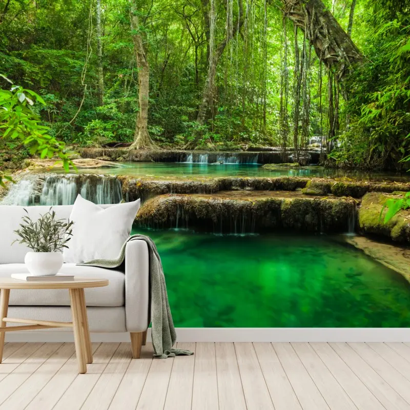 Wall mural serene turquoise pools at Erawan waterfall
