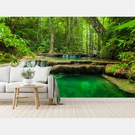 Wall mural serene turquoise pools at Erawan waterfall • Wallissimo®