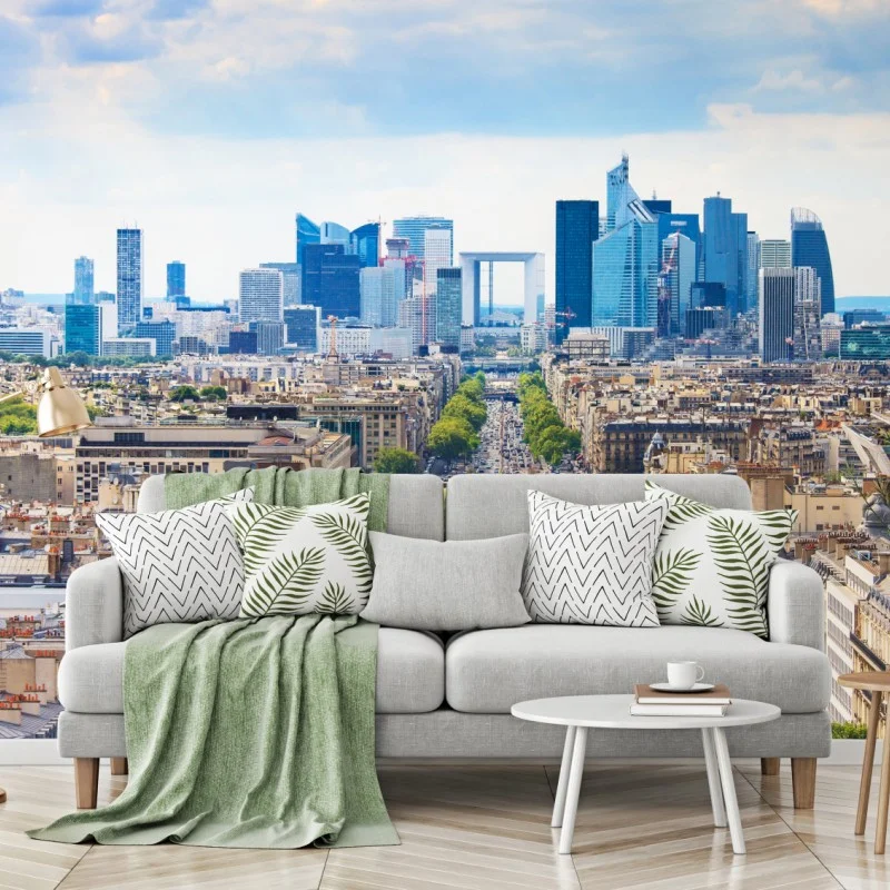 Wall mural Paris skyline over tree-lined avenue