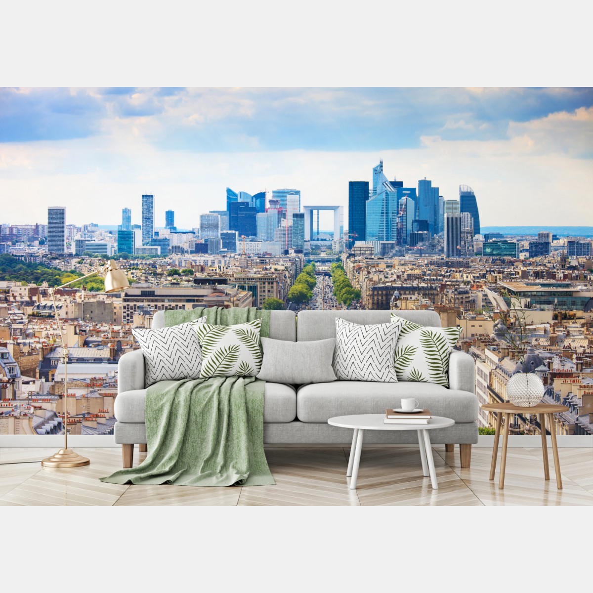 Wall mural Paris skyline over tree-lined avenue • Wallissimo®