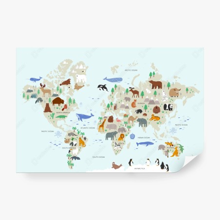 Wall mural animal world map for kids • Wallissimo®