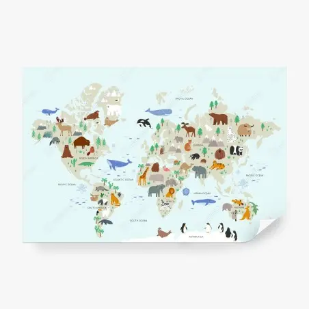 Wall mural animal world map for kids • Wallissimo®